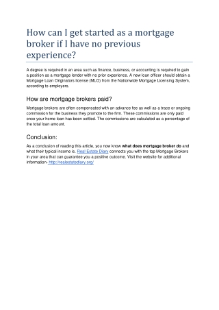 How can I get started as a mortgage broker if I have no previous experience