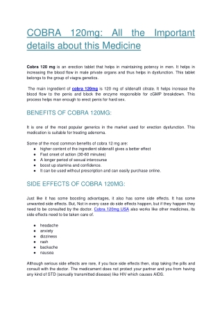 COBRA 120mg All the Important details about this Medicine