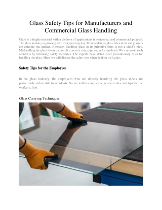 Glass Safety Tips for Manufacturers and Commercial Glass Handling