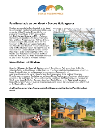 Ihr perfekter Familienurlaub an der Mosel bei Succes Holidayparcs