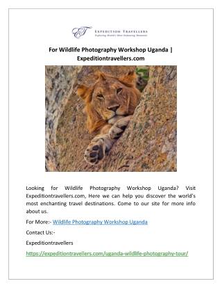 For Wildlife Photography Workshop Uganda