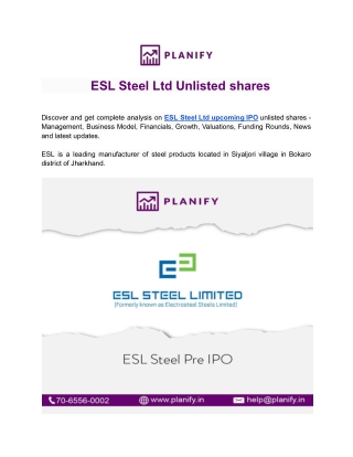 ESL Steel Ltd Unlisted shares