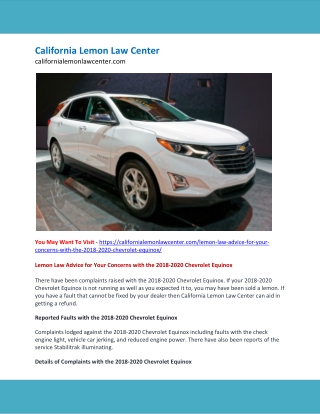 Lemon Law Advice for Your Concerns with the 2018-2020 Chevrolet Equinox