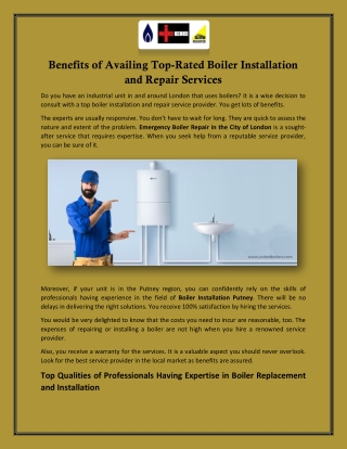 Benefits of Availing Top-Rated Boiler Installation and Repair Services