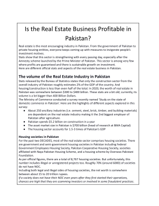 Is the real estate business profitable in Pakistan