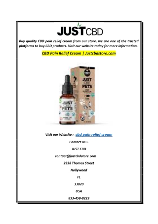 CBD Pain Relief Cream  Justcbdstore.com