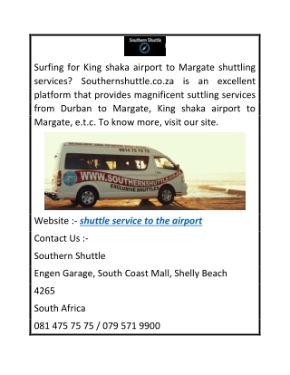 Shuttle Service to the Airport  Southernshuttle.co.za