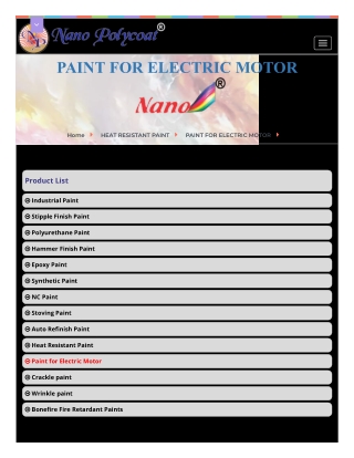 Electric Motor Paint Manufacturers in Ahmedabad - Nanopolycoat