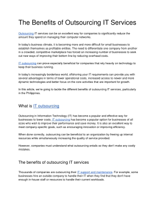 The Benefits of Outsourcing IT Services