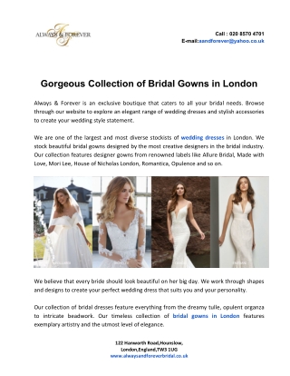 Gorgeous Collection of Bridal Gowns in London