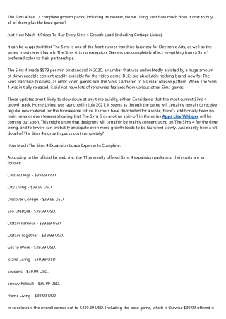 Just How Much All Sims 4 Development Loads Cost (Including Home Living).