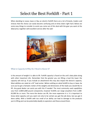Select the Best Forklift Part 1