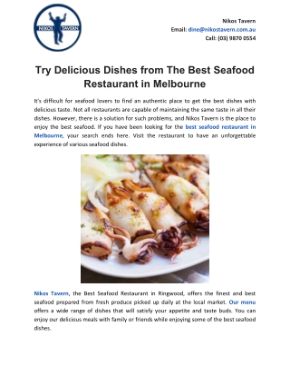 Try Delicious Dishes from The Best Seafood Restaurant in Melbourne