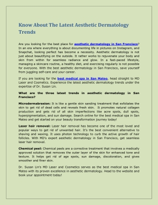 Know About The Latest Aesthetic Dermatology Trends
