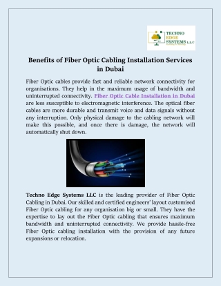 Benefits of Fiber Optic Cabling Installation Services in Dubai