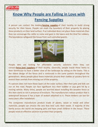 Know Why People are Falling in Love with Fencing Supplies