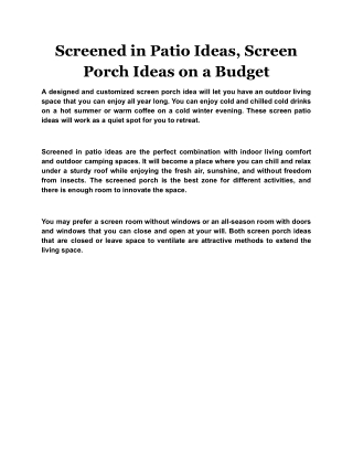 Screened in Patio Ideas, Screen Porch Ideas on a Budget