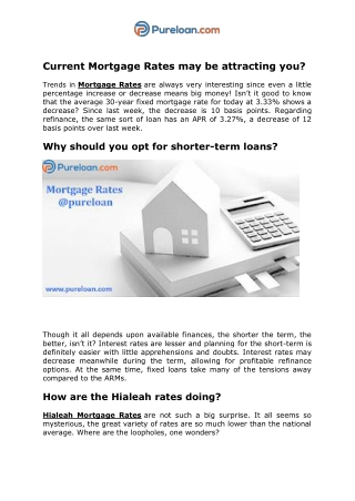 Current Mortgage Rates may be attracting you - Pureloan