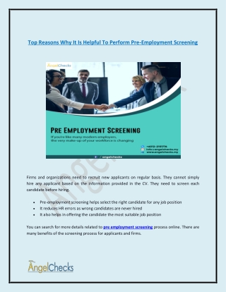 Top Reasons Why It Is Helpful To Perform Pre-Employment Screening