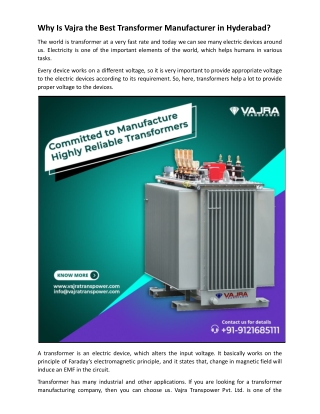 Why Is Vajra the Best Transformer Manufacturer in Hyderabad_.docx