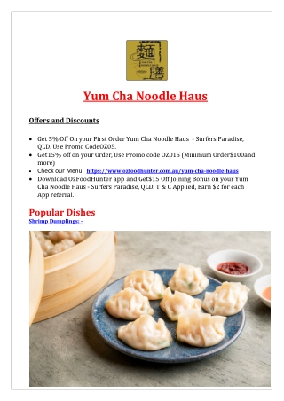 5% Off - Yum Cha Noodle Haus Menu Surfers Paradise, QLD