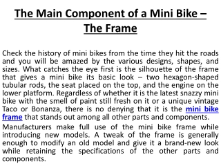 The Main Component of a Mini Bike – The Frame