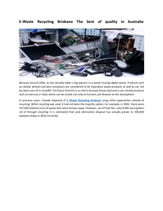 E-Waste Recycling Brisbane The best of quality in Australia