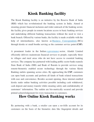Kiosk Banking facility