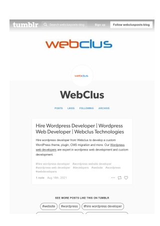 Hire Wordpress Developer -  Webclus Technologies - Tumblr Post