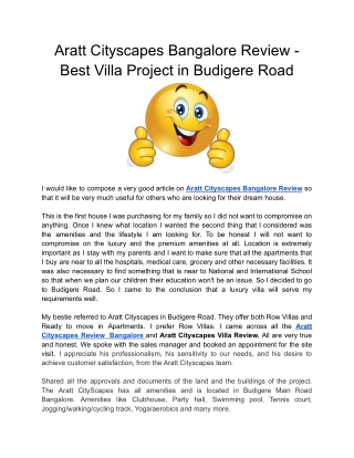 Aratt Cityscapes Bangalore Review - Best Villa Project in Budigere Road