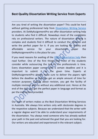Best Quality Dissertation Writing Service from Experts