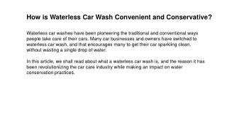 How is Waterless Car Wash Convenient and Conservative?