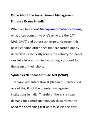 Know About the Lesser Known Management Entrance Exams in India