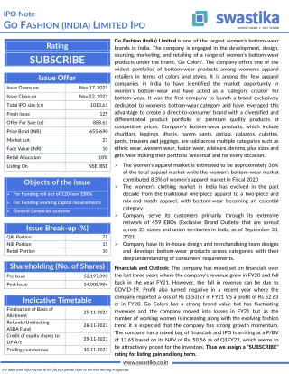 Go Fashion Limited (Go Colors) IPO Note