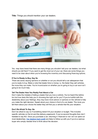 Things you should mention your car dealers.