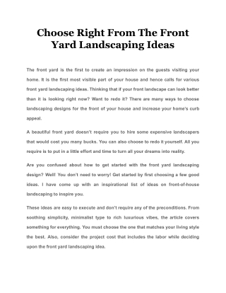 Choose Right From The Front Yard Landscaping Ideas