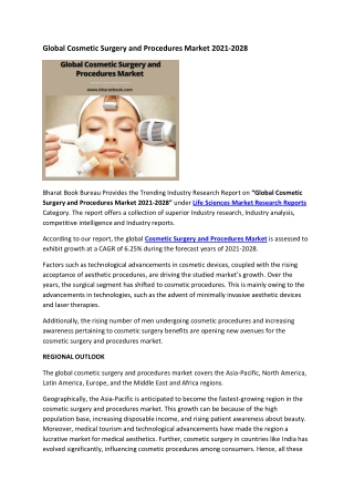Global Cosmetic Surgery and Procedures Market 2021-2028