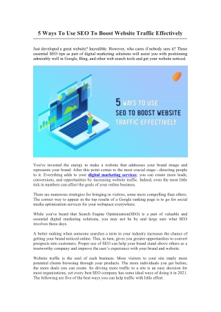 5 Ways To Use SEO To Boost Website Traffic Effectively
