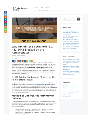 Why HP Printer Sisetup.exe (817) 442-6643 Blocked by the Administrator