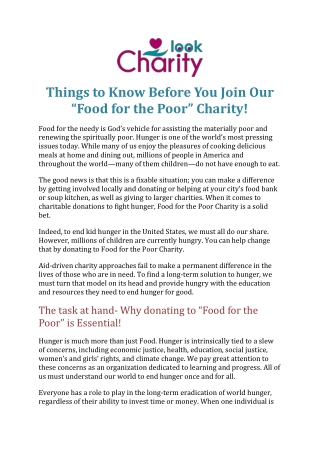 Things to Know Before You Join Our “Food for the Poor” Charity!