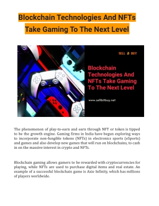 Blockchain Technologies And NFTs Take Gaming To The Next Level