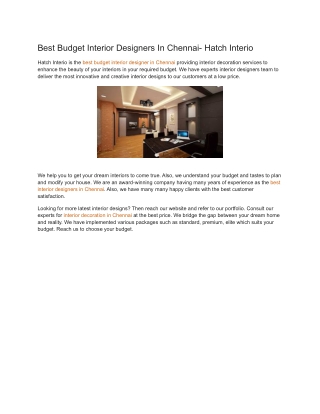 Best Budget Interior Designers In Chennai- Hatch Interio