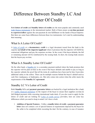 Difference Between Standby LC And Letter Of Credit