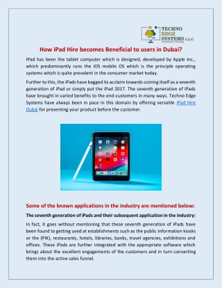 How iPad Hire becomes Beneficial to users in Dubai?