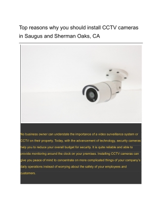 Top reasons why you should install CCTV cameras in Saugus and Sherman Oaks, CA