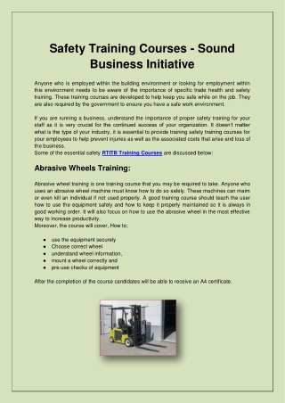 Safety Training Courses - Sound Business Initiative