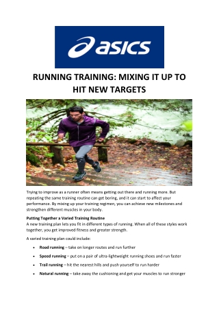 RUNNING & TRAINING mixing it up to hit new targets