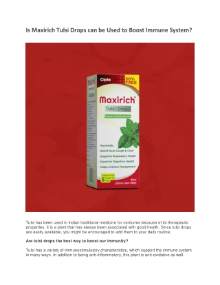 Is Maxirich Tulsi Drops can be Used to Boost Immune System?