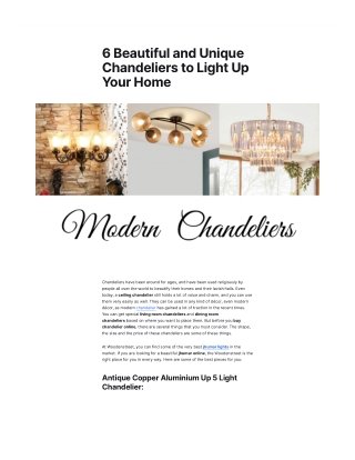 6 Beautiful and Unique Chandeliers to Light Up Your Home