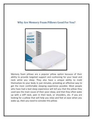 Why Are Memory Foam Pillows Good For You